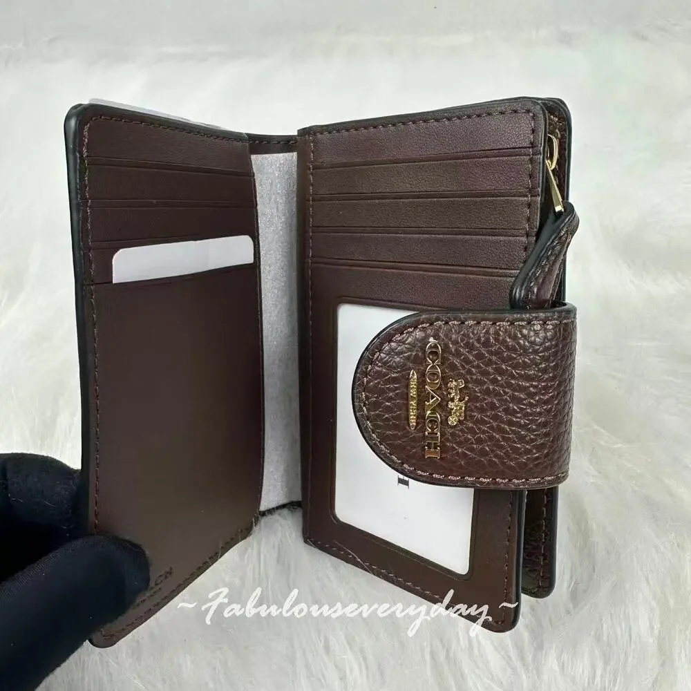 Coach Medium Corner Zip Wallet In Pebbled Leather/Gold/Maple CBO41 NWT
